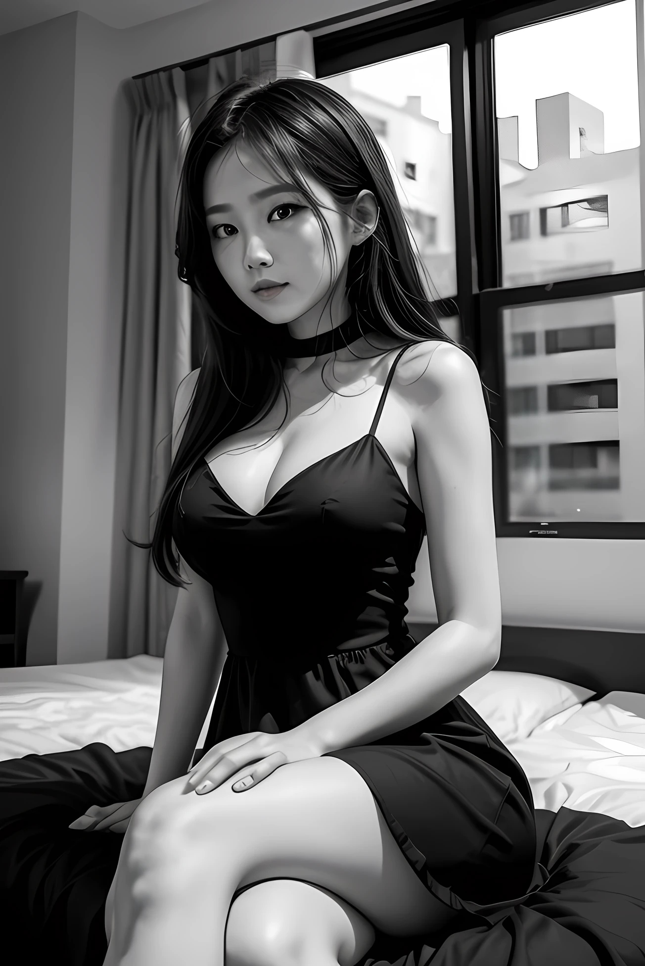 A woman in a black and white dress
