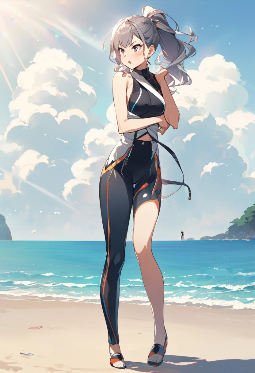 Marin kitakawa anime girl is standing on beach with wearing brah in saxy posture