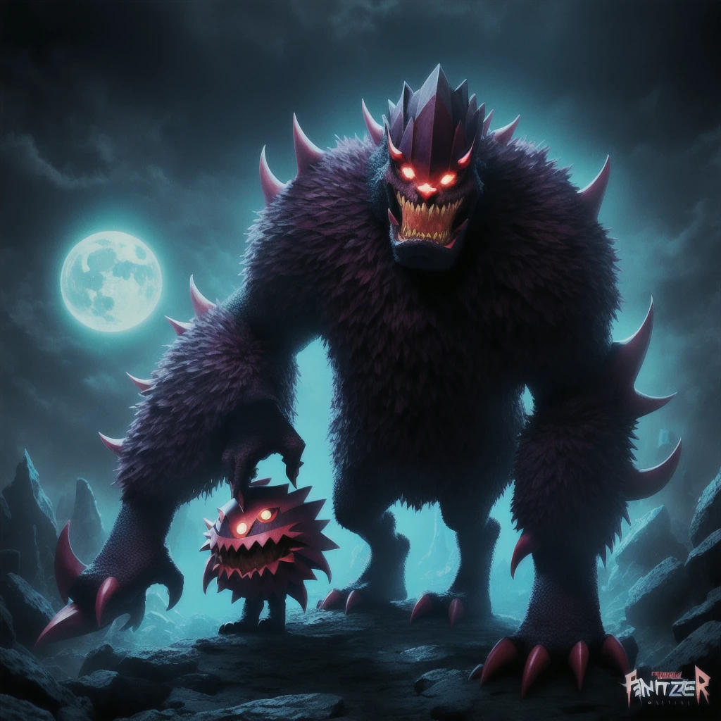 fantz monster design <lora:funnyCreatures_v1:0.50,  a cute fluffy vampire bat, ultra detailed, 8k, absurdres, deep contrasting colors, deep shadows, night, glowing eyes, [Style-Necromancy]