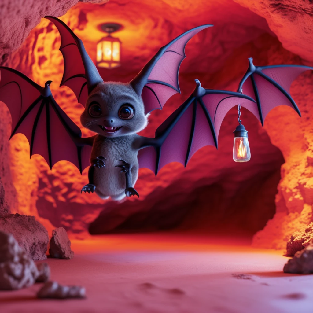 masterpiece, high quality, a cute bat, play happily, in the cave,  at night dark Fairy Tales