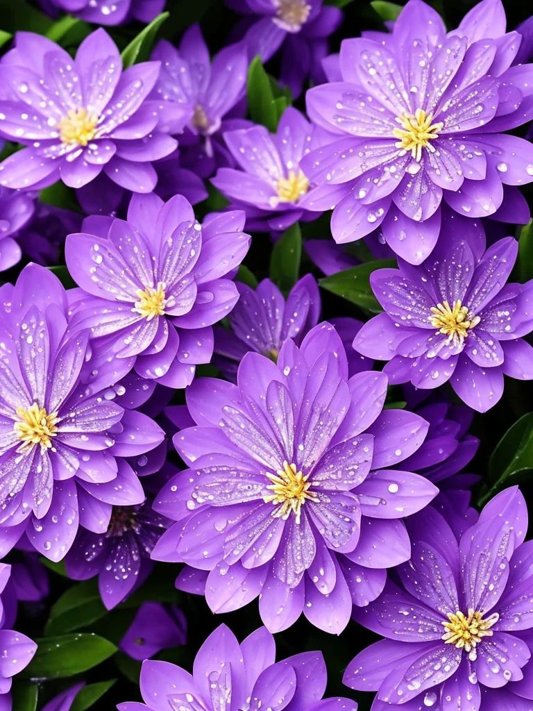 purple flowers with water droplets on them in the dark, beautiful flowers and crystals, beautiful!!!!!!!!!, magical flowers, beautiful detail, dewdrops, purple sparkles, ethereal!!!!!!!, dew drops, extremely beautiful and ethereal, sparkling petals, dew, beautiful detail and color, intricate foreground, ethereal beauty, intricate and beautiful, stunningly beautiful, beautiful!!!, intricately