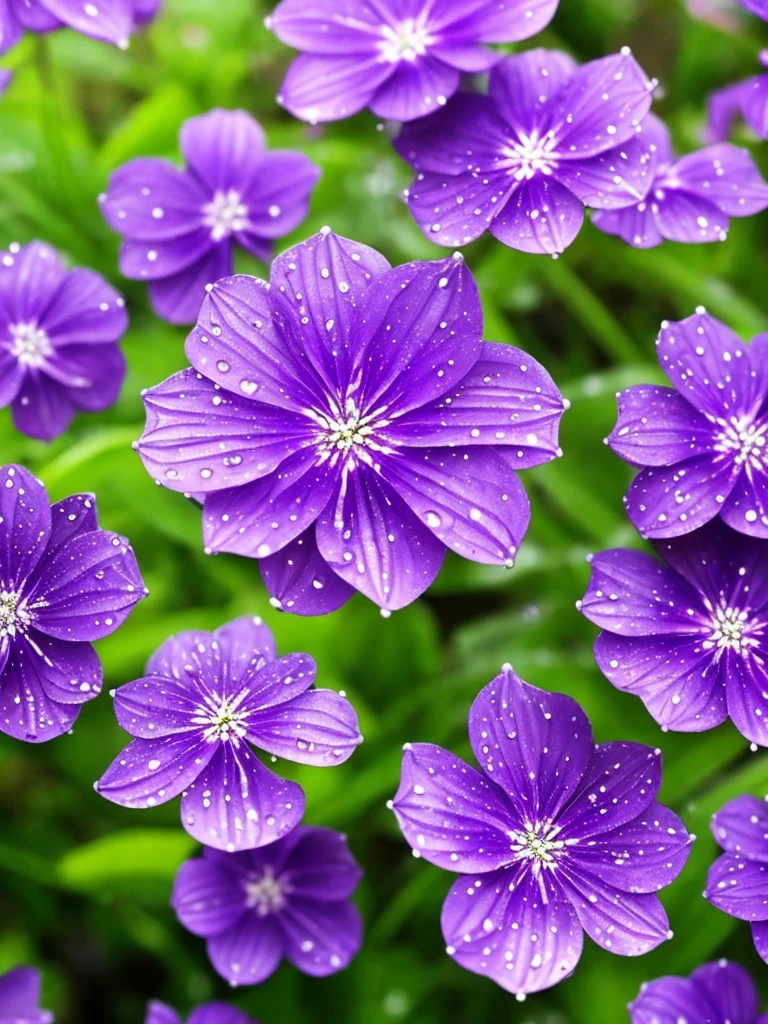 purple flowers with water droplets on them in the dark, a macro photograph by Eugene Leroy, flickr, art nouveau, beautiful flowers and crystals, beautiful!!!!!!!!!, magical flowers, beautiful detail, dewdrops, purple sparkles, ethereal!!!!!!!, dew drops, extremely beautiful and ethereal, sparkling petals, dew, beautiful detail and color, intricate foreground, ethereal beauty, intricate and beautiful