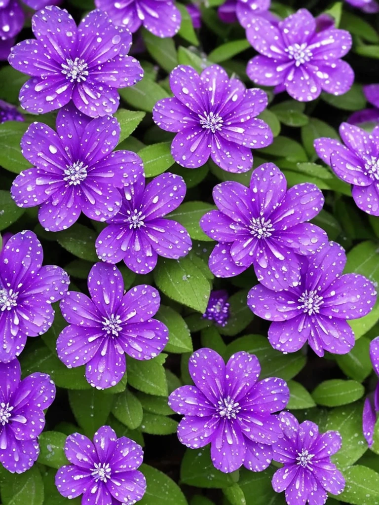 purple flowers with water droplets on them in the dark, beautiful flowers and crystals, beautiful!!!!!!!!!, magical flowers, beautiful detail, dewdrops, purple sparkles, ethereal!!!!!!!, dew drops, extremely beautiful and ethereal, sparkling petals, dew, beautiful detail and color, intricate foreground, ethereal beauty, intricate and beautiful, stunningly beautiful, beautiful!!!, intricately