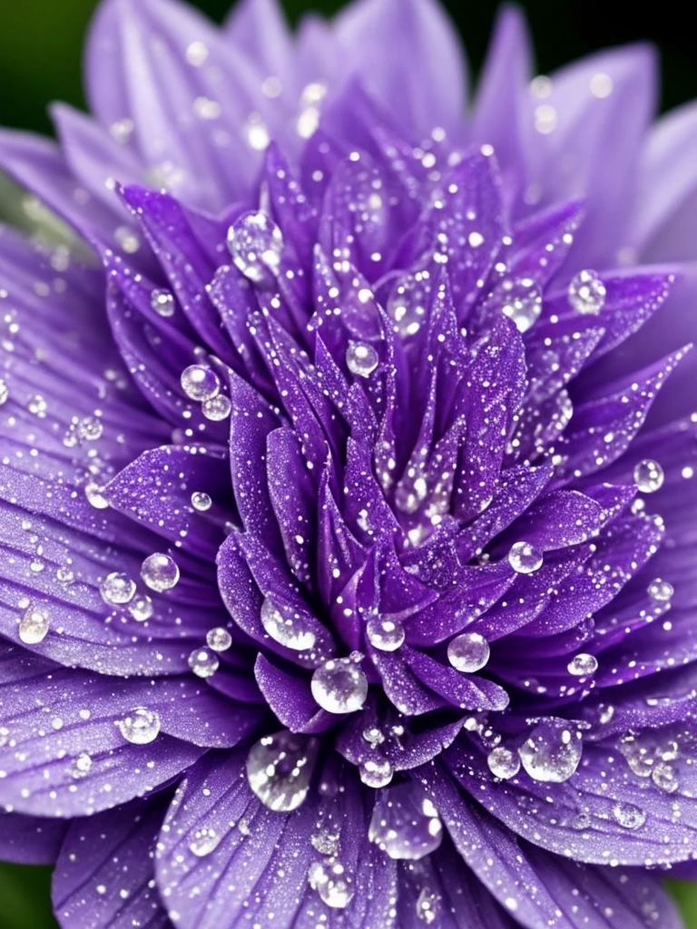 purple flowers with water droplets on them in the dark, a macro photograph by Eugene Leroy, flickr, art nouveau, beautiful flowers and crystals, beautiful!!!!!!!!!, magical flowers, beautiful detail, dewdrops, purple sparkles, ethereal!!!!!!!, dew drops, extremely beautiful and ethereal, sparkling petals, dew, beautiful detail and color, intricate foreground, ethereal beauty, intricate and beautiful