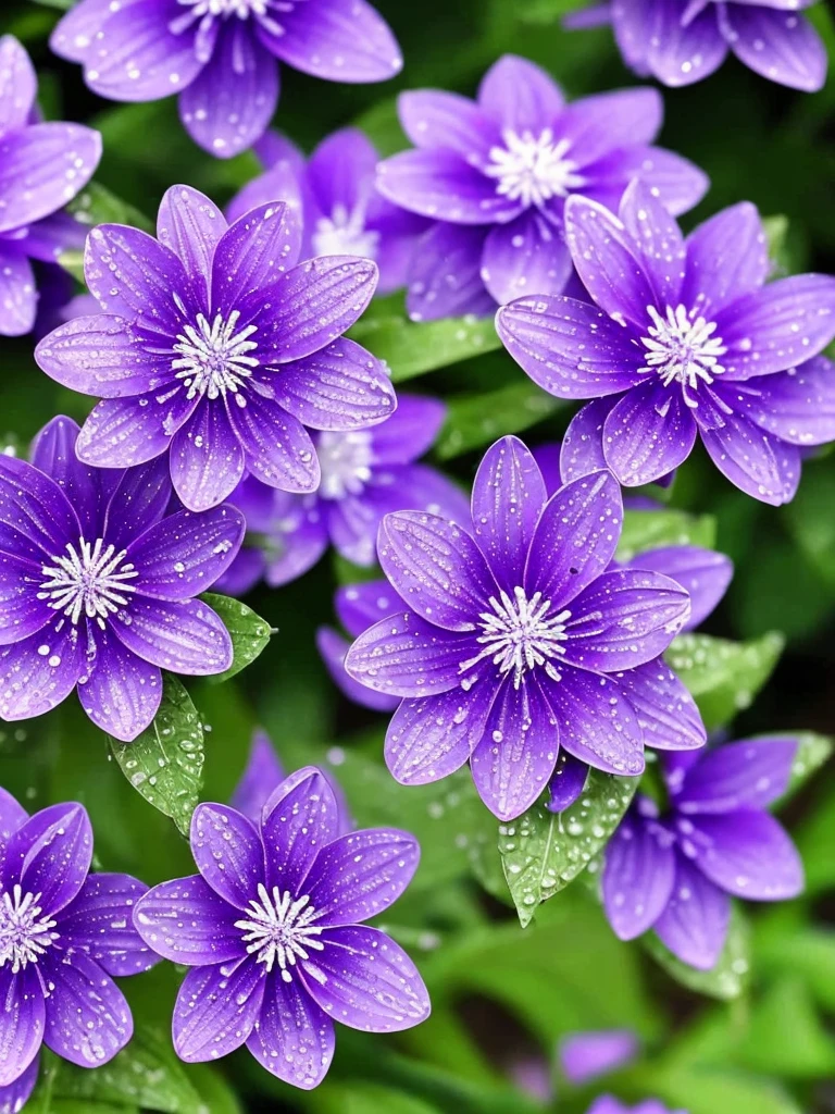 purple flowers with water droplets on them in the dark, beautiful flowers and crystals, beautiful!!!!!!!!!, magical flowers, beautiful detail, dewdrops, purple sparkles, ethereal!!!!!!!, dew drops, extremely beautiful and ethereal, sparkling petals, dew, beautiful detail and color, intricate foreground, ethereal beauty, intricate and beautiful, stunningly beautiful, beautiful!!!, intricately