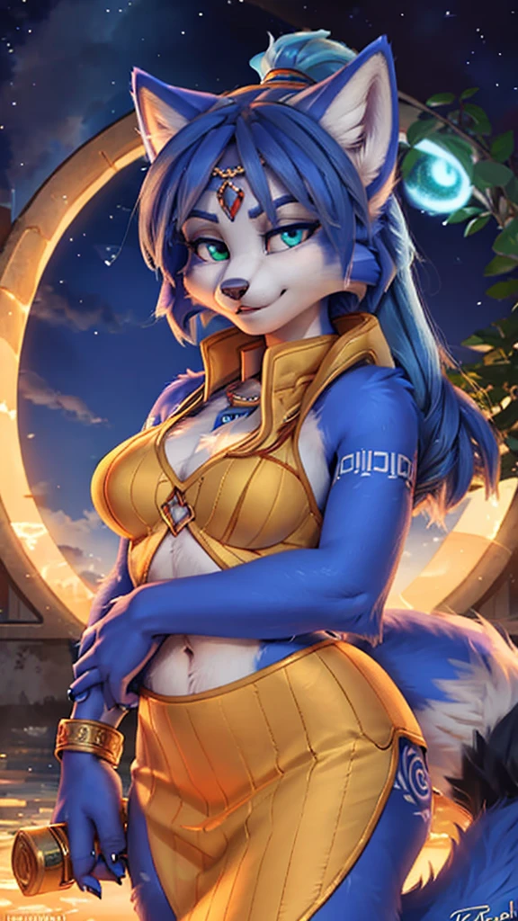 A beautiful and detailed (sweet portrait) wa ((Krystal)), Star Fox Krystal, sslim, lovable, green eyes, medium breasts, (((Long blue hair 1.3))), Decollete, anthro, furry, Uploaded E621, detailed fluffy fur, (wa Fluff-Kevlar, Bayard Wu, Personalami, Pino Daeni), detailed face, (fluffy), 1 girl, alone, sweet girl, 
