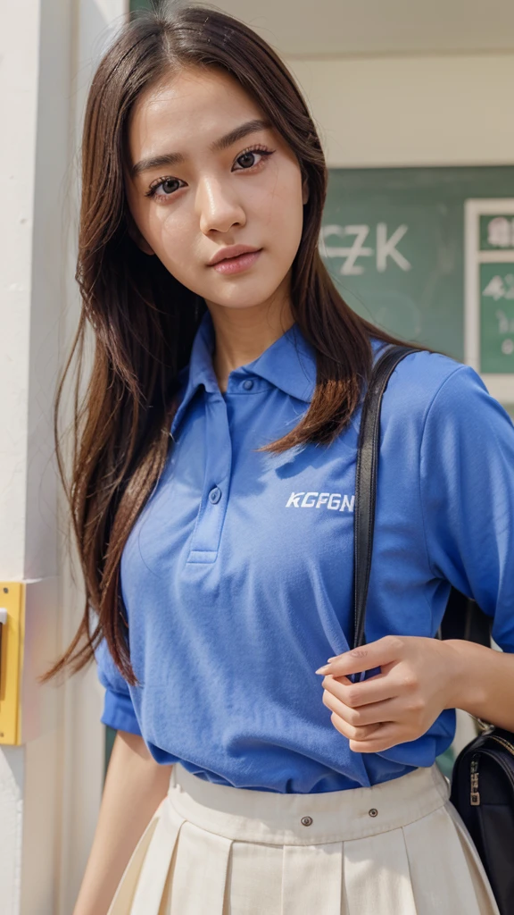 wearing a preppy cosplay, instagram influencer model, 4k ultra realistic, korean school concept, double eyelids, beautiful eyes, use the same facial features for all images