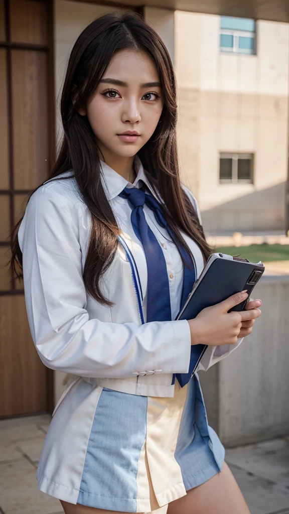 wearing an anime highschool uniform, instagram influencer model, 4k ultra realistic, korean school concept, double eyelids, beautiful eyes, use the same facial features for all images