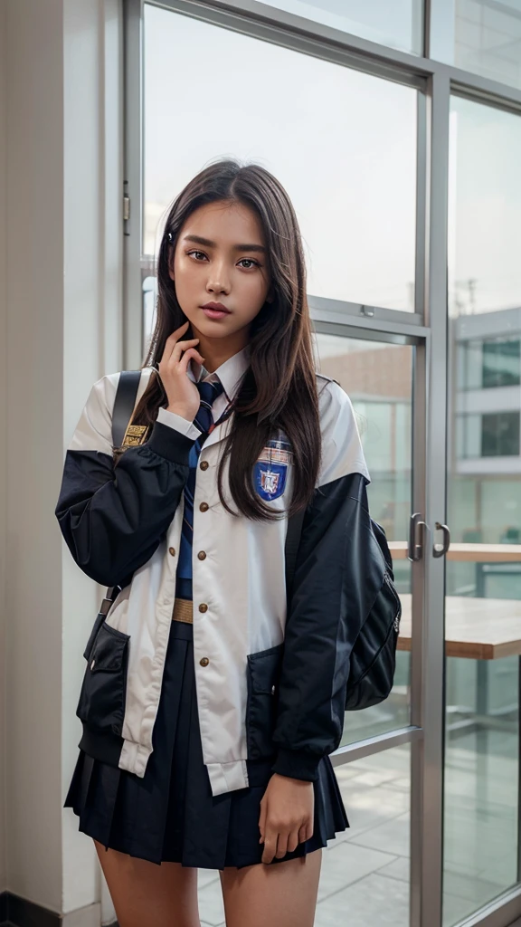wearing an academy prep highschool uniform, instagram influencer model, 4k ultra realistic, korean school concept, double eyelids, beautiful eyes, use the same facial features for all images