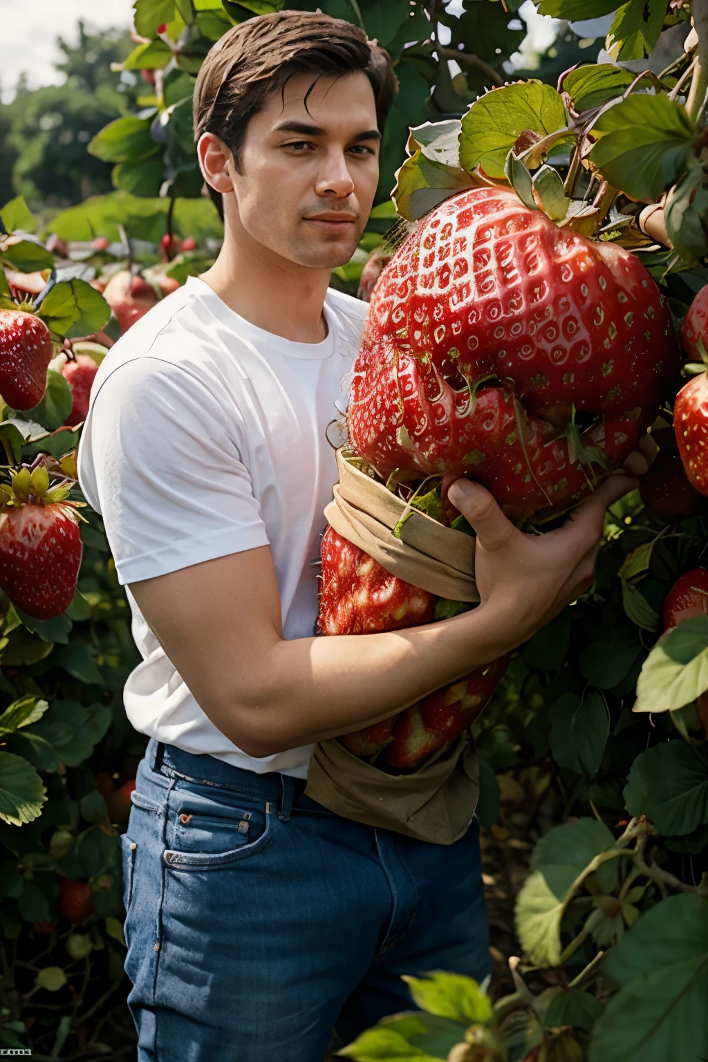 biggest strawberry picking man cartoon