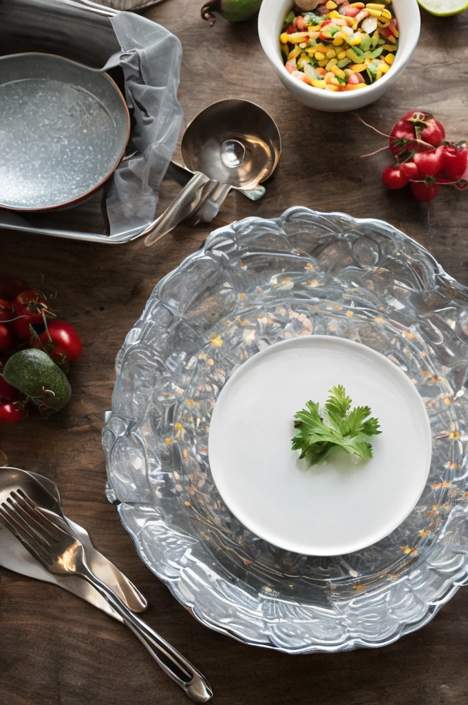 Head-up view,Modern kitchen tabletop,Posing for photos,food photography,Clean dishes,、