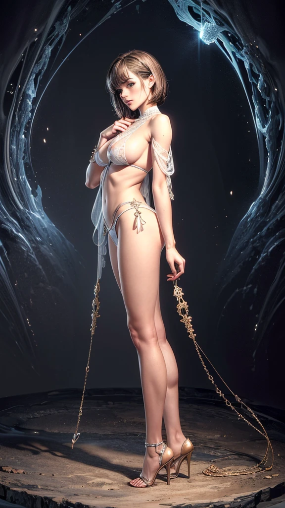 (Raw photo:1.2), (Photorealistic), Beautiful detailed girl, Very detailed eyes and face, Beautiful detailed eyes, Huge file size, High resolution, Very detailed, Best Quality, [masterpiece:1.6], Illustration, Very detailed, Fine detail, Best Quality, 32K Wallpaper, intricate details, in hell, magma rivers, dark sky, beautiful girl, short height, short hair, small breast, sexy revealing mystical attire, full body photo, side view
