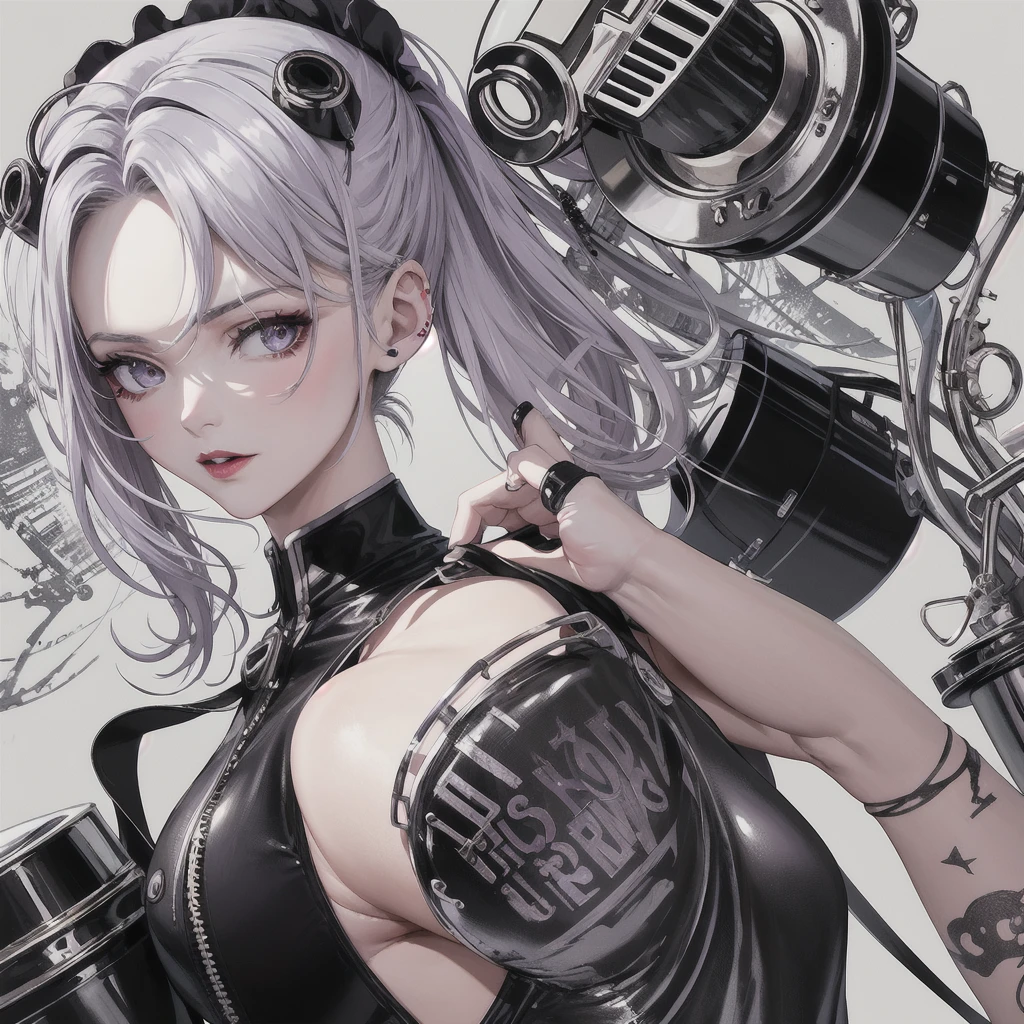 chef d'oeuvre, ultra détaillé, ultra réalisté, ultra haute résolution, mécha girl, cyber girl, bones, tatoo, large breast, dark city, blood, devil face