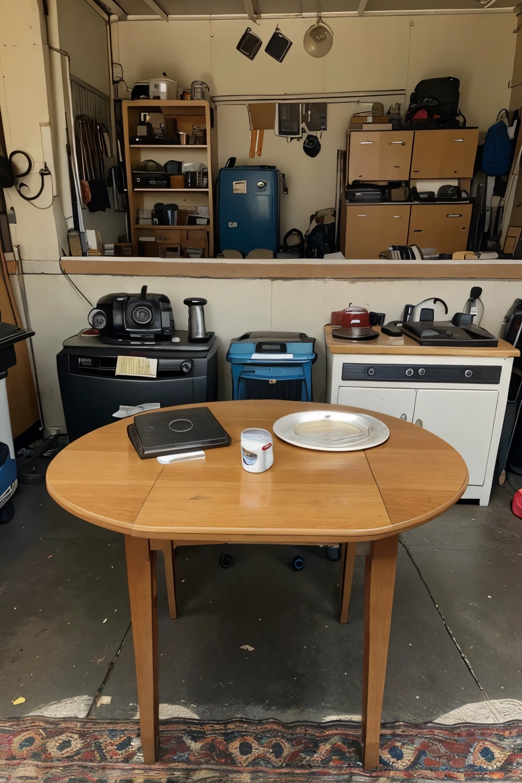photograph of a table with various items that are for sale garage sale style, view from the side