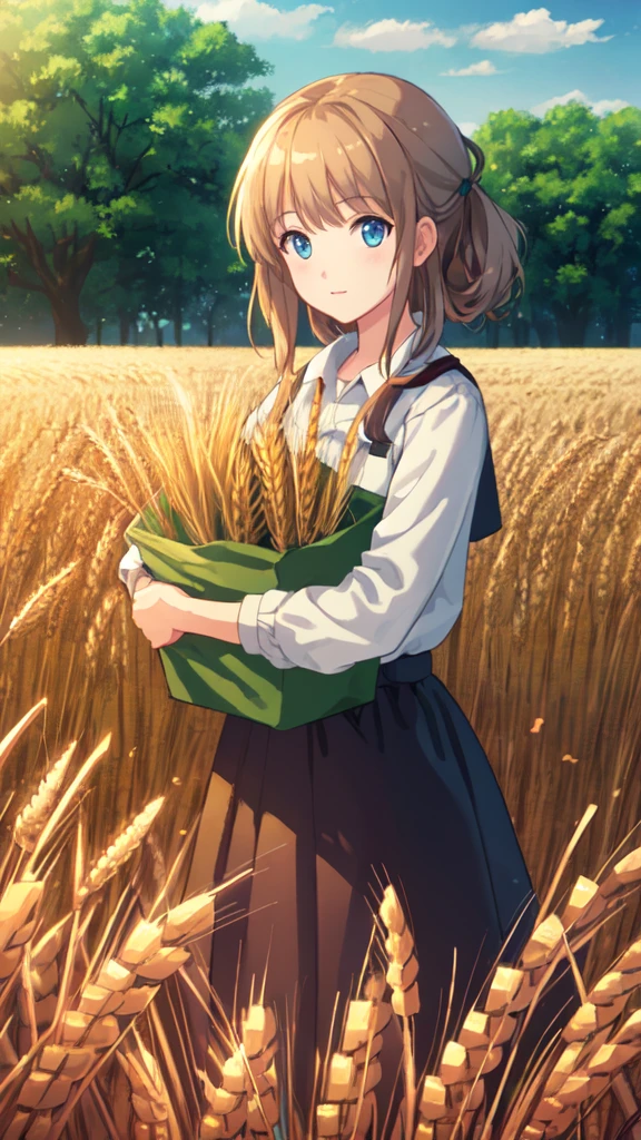 masterpiece, best quality, (Highly detailed CG Unity 8k wallpaper) (best quality), (Best Illustration Award), (Best shadow) Nature harvests wheat, Super detailed--v6, People working in the fields