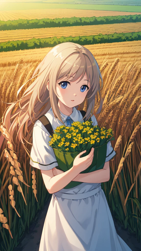 masterpiece, best quality, (Highly detailed CG Unity 8k wallpaper) (best quality), (Best Illustration Award), (Best shadow) Nature harvests wheat, Super detailed--v6, People working in the fields