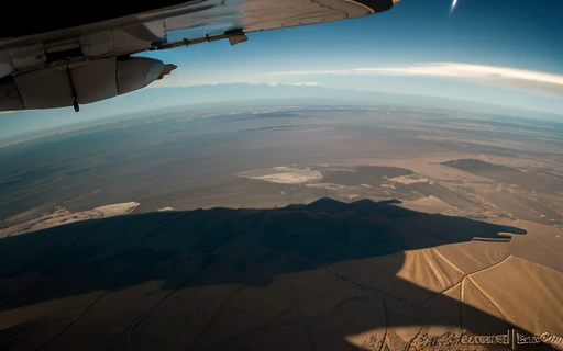 Astronaut using PAC jet flying over the soil of the desert planet 