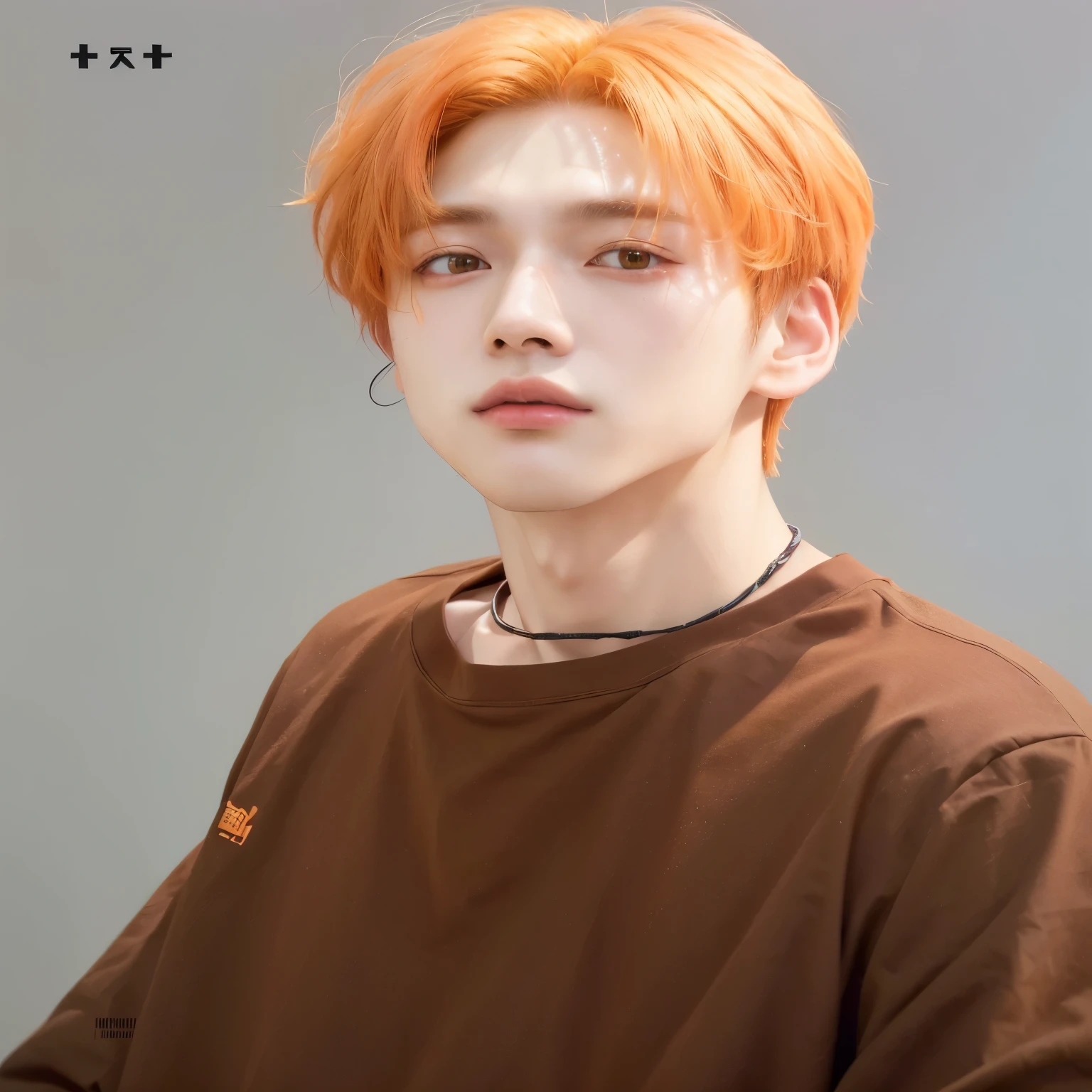 a closeup of a person with a brown shirt and orange hair, kim doyoung, cai xukun, Jung Jaehyun, inspired by Bian Shoumin, with short hair, hyung tae, jinyoung shin, kim taejin, wicked ulzzang, orange hair anime boy, everyone from the nct group, Portrait of Blackpink&#39;s Jossi