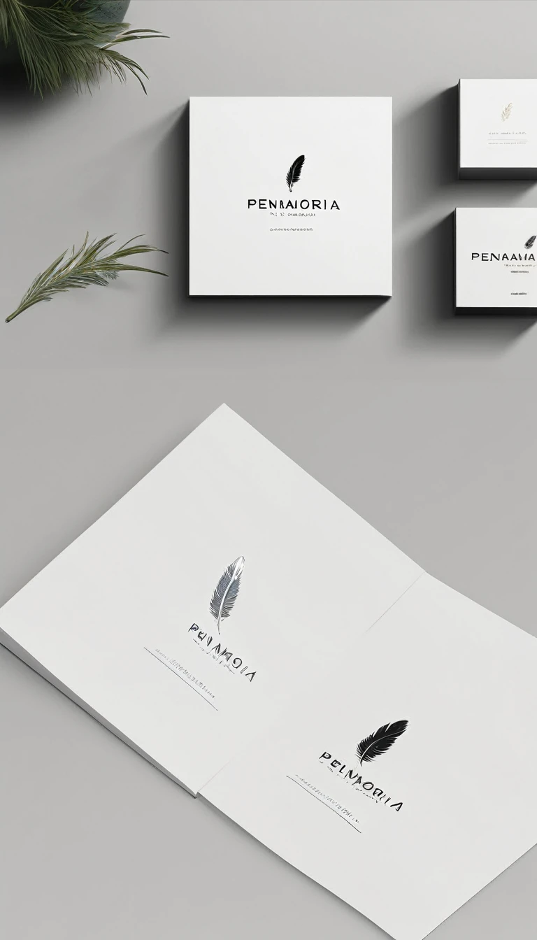 A minimal, modern, simple, cinematic logo design for the brand “Penamemoria". Create a modern, minimalistic, high-quality, logo of a bird feather
