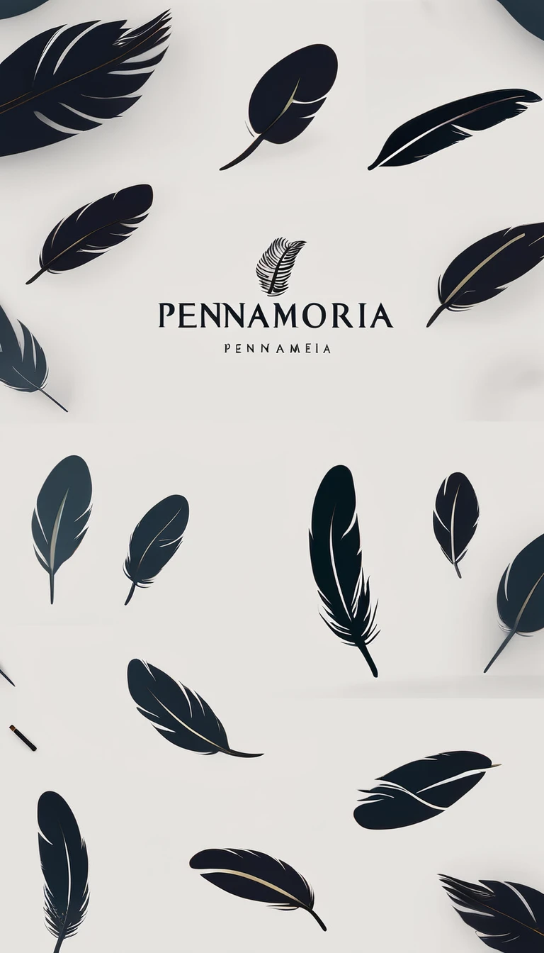 A minimal, modern, simple, cinematic logo design for the brand “Penamemoria". Create a modern, minimalistic, high-quality, logo of a bird feather