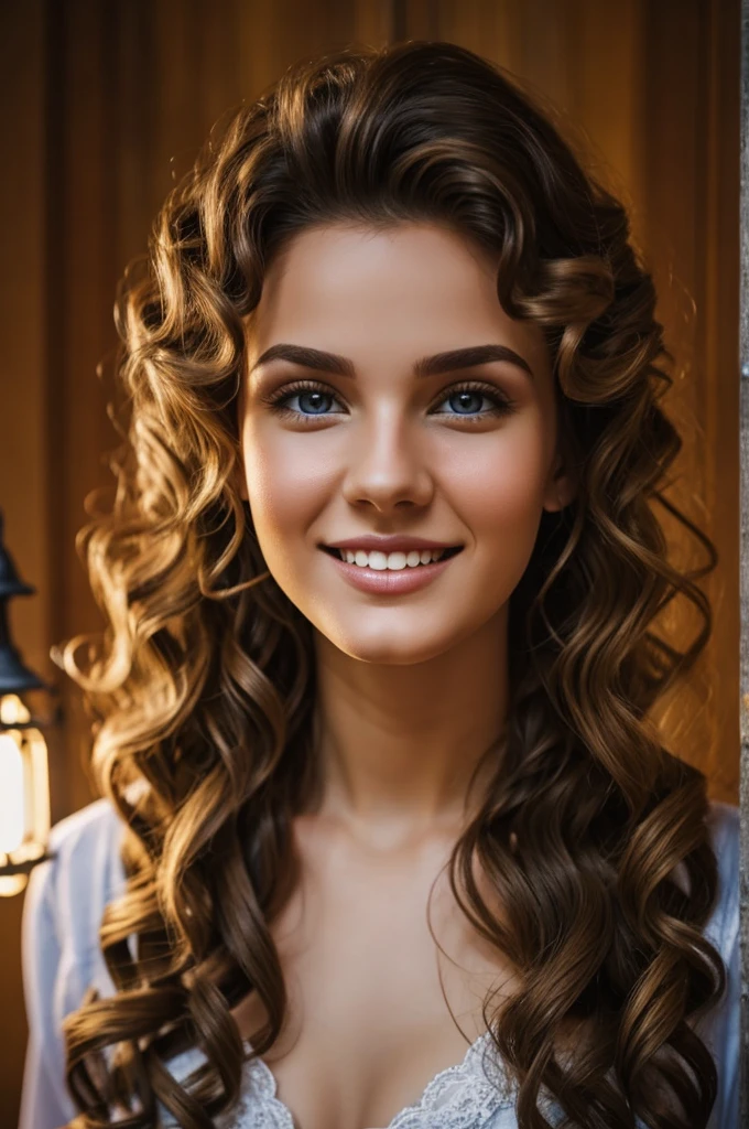 tall curly young Ukrainian, with malocclusion light 