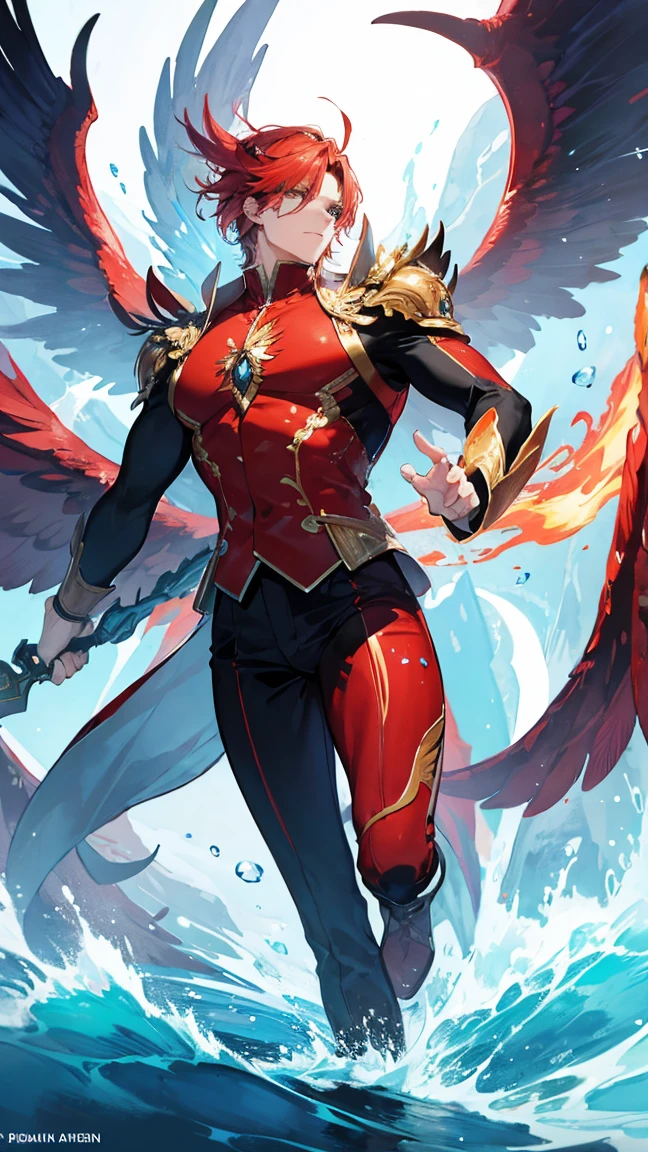 Masterpiece,best quality,Very detailed 8K wallpaper.,male phoenix,Put on an island suit.