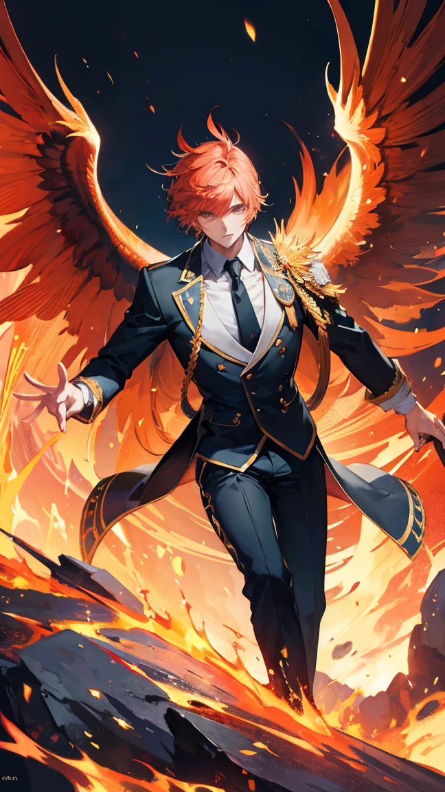 Masterpiece,best quality,Very detailed 8K wallpaper.,male phoenix,Put on an island suit.