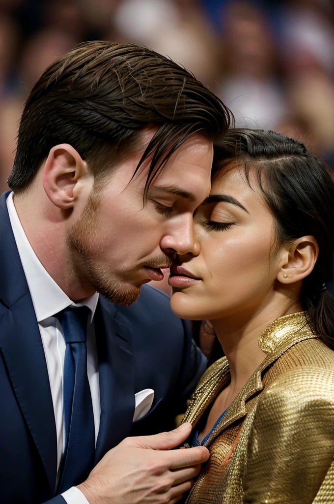 A beauty naked Shailene Woodley hugging sex versus naked Mani Pacquiao on the ring boxing stage scene, beauty huge breast detailed, nipple detailed, pubic hairs detailed, dark hairy pussy detailed, vagina detailed, Mani Pacquiao with penis detailed, vivid colors