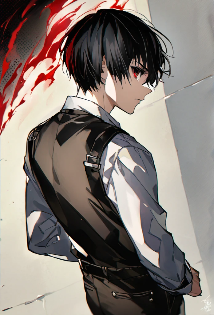 ```
ken kaneki, Tokyo Ghoul,black、hair, black outfit, half-ghoul, serious expression, red kakugan eye, detailed face, high quality、Kind Face、Standing aura、Wear the wind、Overall view、Standing there、masterpiece

```