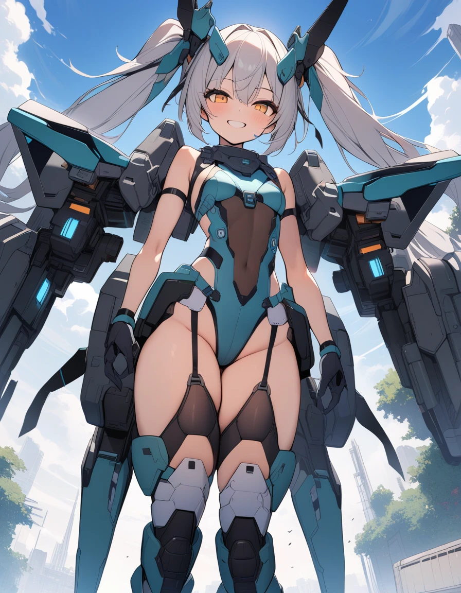 Highest_quality,masterpiece,1_girl,mecha musume,smile,armor,Small breasts,