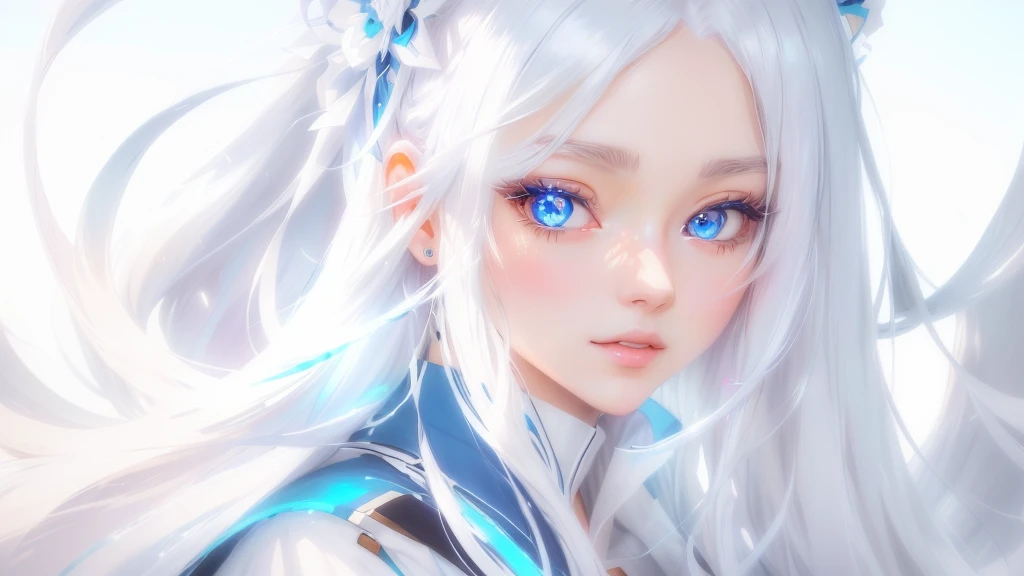 anime girl with long white hair and blue eyes, Stunning Anime Face Portraits, Beautiful anime portraits, Anime Style 4k, Beautiful anime faces, Beautiful Anime Girls, Digital anime art, Perfect white hair girl, Beautiful Anime Women, Beautiful anime style, Detailed portrait of an anime girl, White Hair Girl, advanced Digital anime art, detailed Digital anime art, Sparkling blue eyes