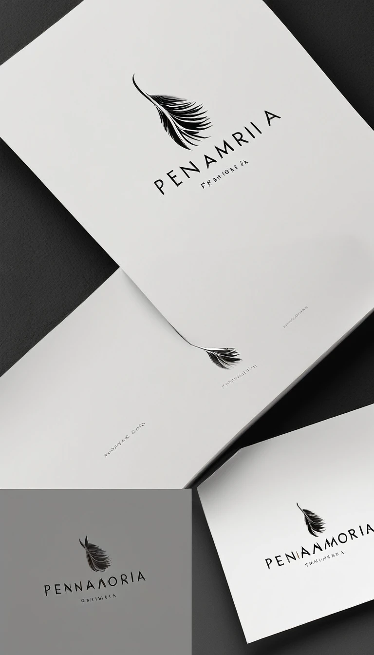 A minimal, modern, simple, cinematic logo design for the brand “Penamemoria". Create a modern, minimalistic, high-quality, logo of a bird feather
