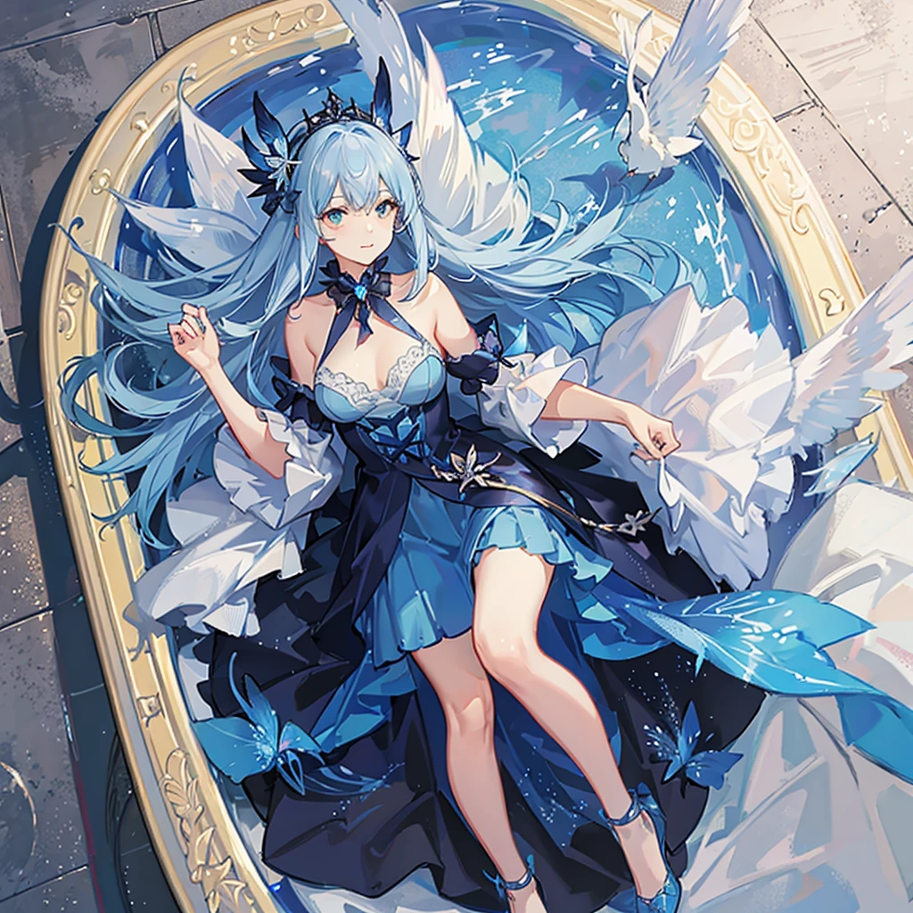 chibi fairy full length, blue blue tones