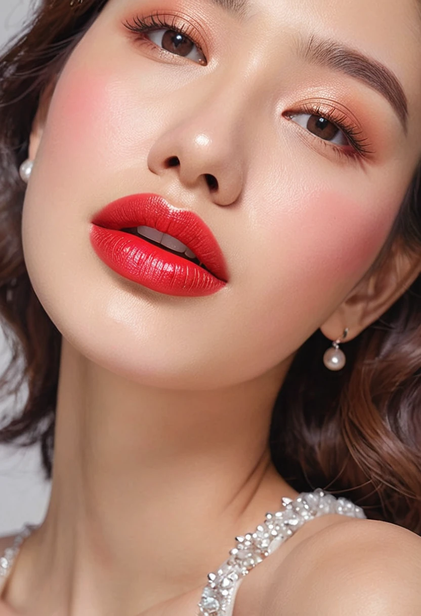 Elegant MagMix girl's lips with high-detail texture and radiant skin, emphasizing the beauty and allure of the lipstick
