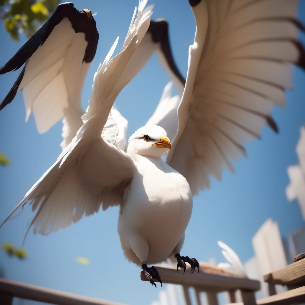 (high quality).(masterpiece)、(Loyal)Girl flying in the sky、has white wings、Big Breasts、blue sky、Big white wings