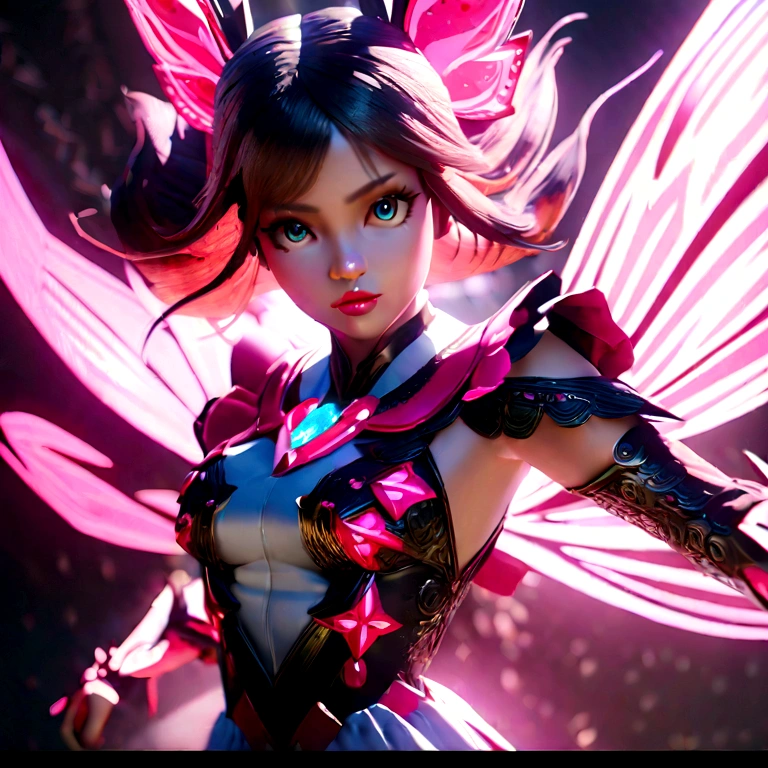 intricate detailed magical girl transformation, 1girl, beautiful detailed eyes, beautiful detailed lips, extremely detailed face and features, long eyelashes, cute magical girl outfit, swirling magical energy, dynamic pose, magical girl transformation sequence, vibrant colors, cinematic lighting, hyper detailed, 8k, masterpiece, professional 3d render, photorealistic