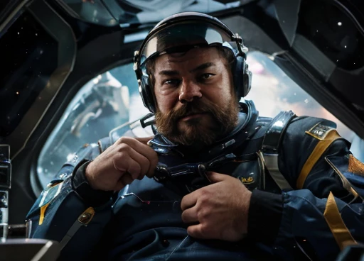 (((Photograph Half of the body of the astronaut in his space uniform, transparent helmet visor for the viewer to see his face, chubby man, extremely thick thighs, large belly, fat, 0, bearded, full beard ))). walks with a device in his hands analyzthe unknown environment of the planet. Atmosphere of the day. ( collecting a sample of minerals from the planet). arms gesturing to express themselves, communicating with hand and arm gestures, detailed dynamic photography perfect image in every detail.