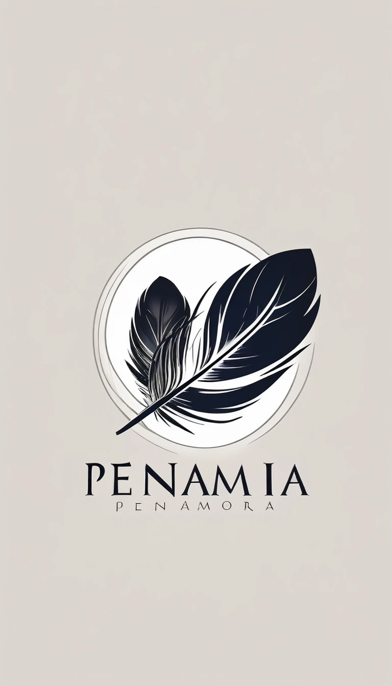 A minimalist, fantastic, poetic, dreamy, captivating, memorable, masterpiece, modern, simple logo design of a boy and a feather for the brand “Penamemoria". The logo must convey a sense of music, stories and dreams. Minimalistic logo design of a boy and a feather.