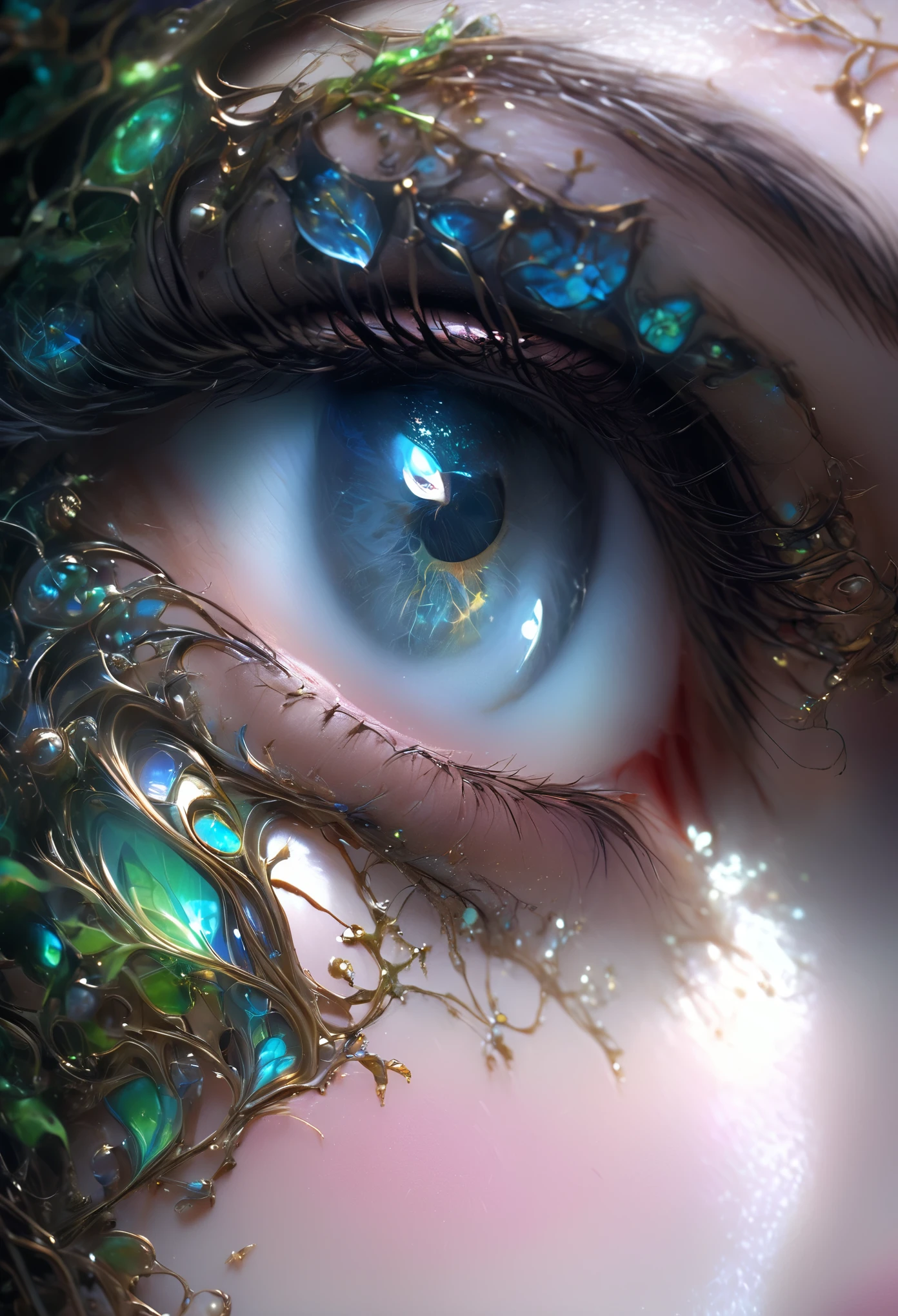 (Best Quality,4k,8k,high resolution,Masterpiece:1.2),ultra detailed,sharp focus,(realist,photorealist,photo-realist:1.37), (tangled up, datura, fractal, lattice), (surreal fractal art:1.3), (mechanical bioluminescent elf princess:1.5), (Very detailed, 8k, beautiful epic dramatic scene), (Fotorrealist, cinematic lighting, dramatic, impressive composition), (awesome colors, Vibrant, bright), (from another world, ethereal, mystic), Very detailed face,extremely detailed facial features,hyper realist skin texture,extremely fine details,intricate details,detailed eyes,Detailed nose,detailed lips,detailed facial expressions,intricate facial anatomy,intense lighting,dramatic lighting,changing lighting,cinematic lighting,chiaroscuro lighting,dramatic shadows,momentos dramatics,vivid colors,intense colours,Deep contrast,cinematic depth of field,cinematographic composition,cinematic camera angle