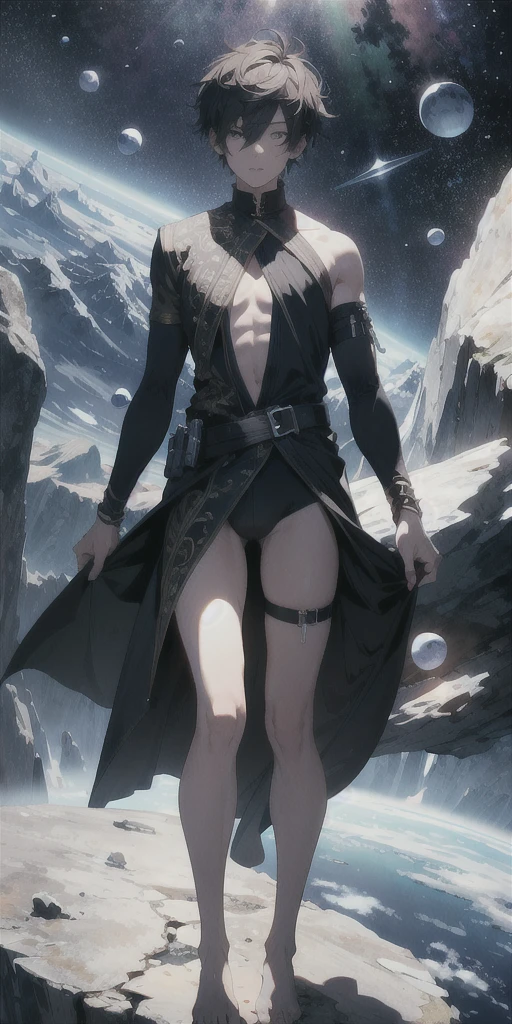 ridiculous resolution, high resolution, (masterpiece:1.4), super detailed, 1boy, seen from above, space, floating, --v 6