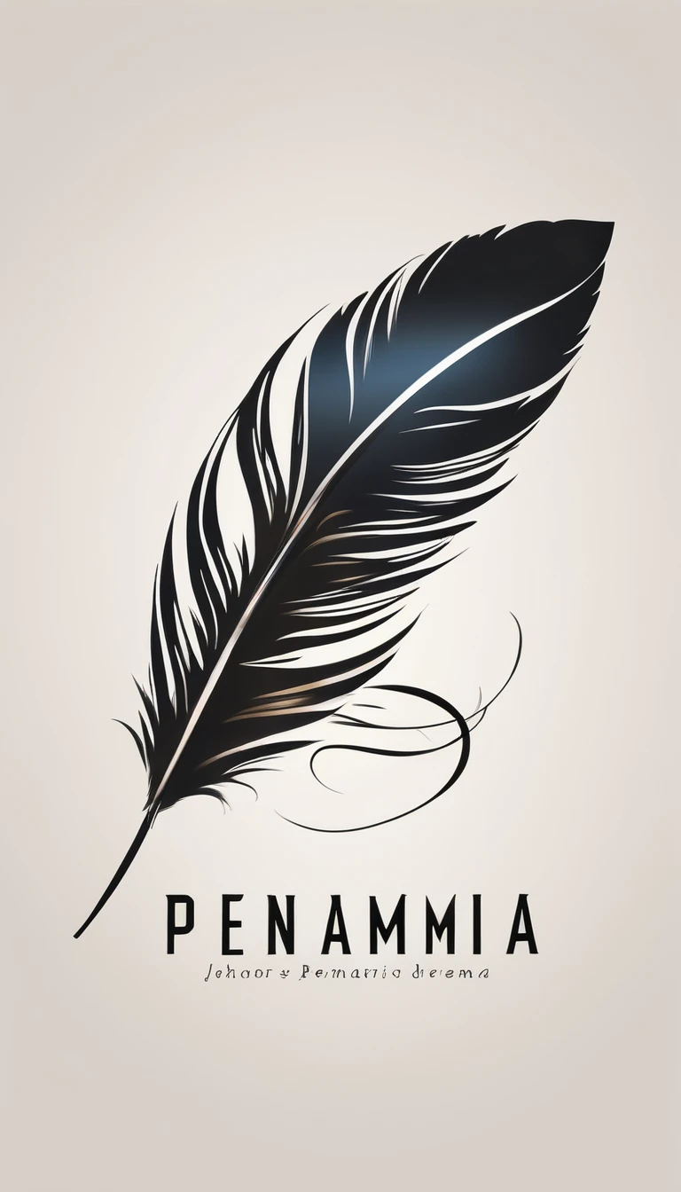 A minimalist, fantastic, poetic, dreamy, captivating, memorable, masterpiece, modern, simple logo design of a boy and a feather for the brand “Penamemoria". The logo must convey a sense of music, stories and dreams. Minimalistic logo design of a boy and a feather.