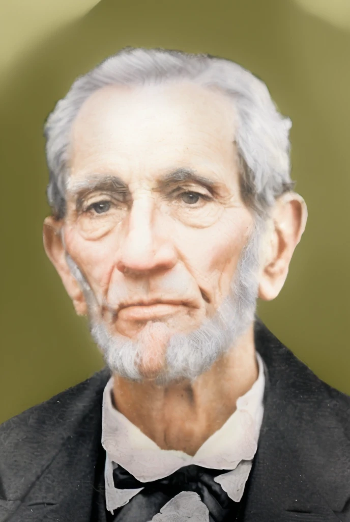 há um homem com barba e gravata borboleta, tom mapeado william-adolphe, Abraham Lincoln, a colorido photo, portrait of Abraham Lincoln, colorido photo, colorido, colorido photograph, retrato pintado centrado no lado, rosto restaurado realista, pintado digitalmente, fechar o retrato, colorido background, rendering of fechar o retrato, retrato colorido, colorido 1 9 0 4 photo