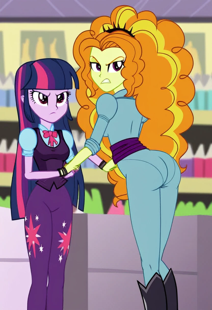 Eqg Twilight sparkle bodystocking Laura . Angry adagio is standing in the store and Twilight Sparkle is touching her butt