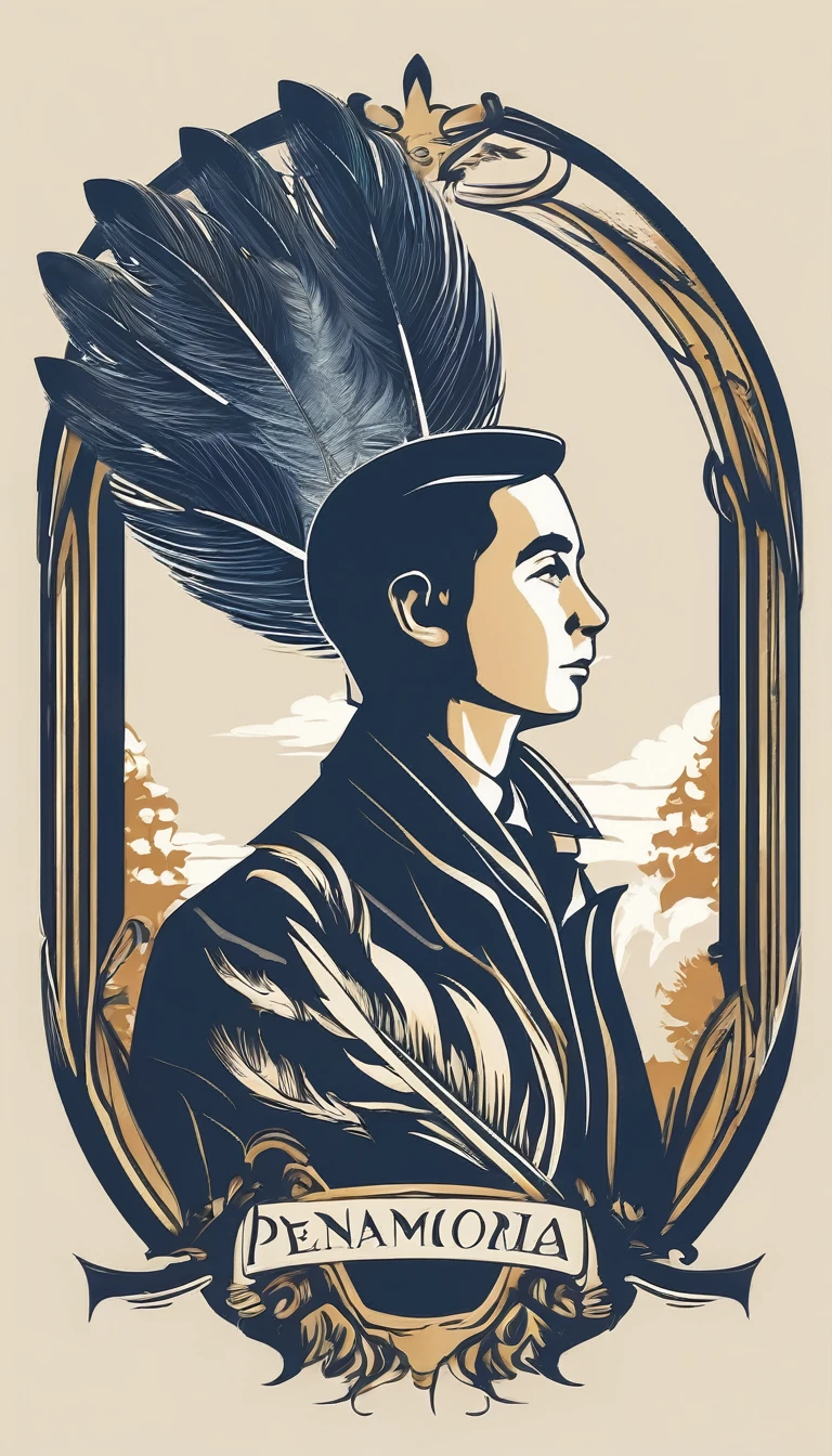 Design a logo that captures the magic of storytelling and the importance of memory, encapsulating the brand 'Penamemoria'. The logo should be simple, memorable, timeless, and versatile, working well in both print and digital formats. Should include the face of a boy and a bird feather