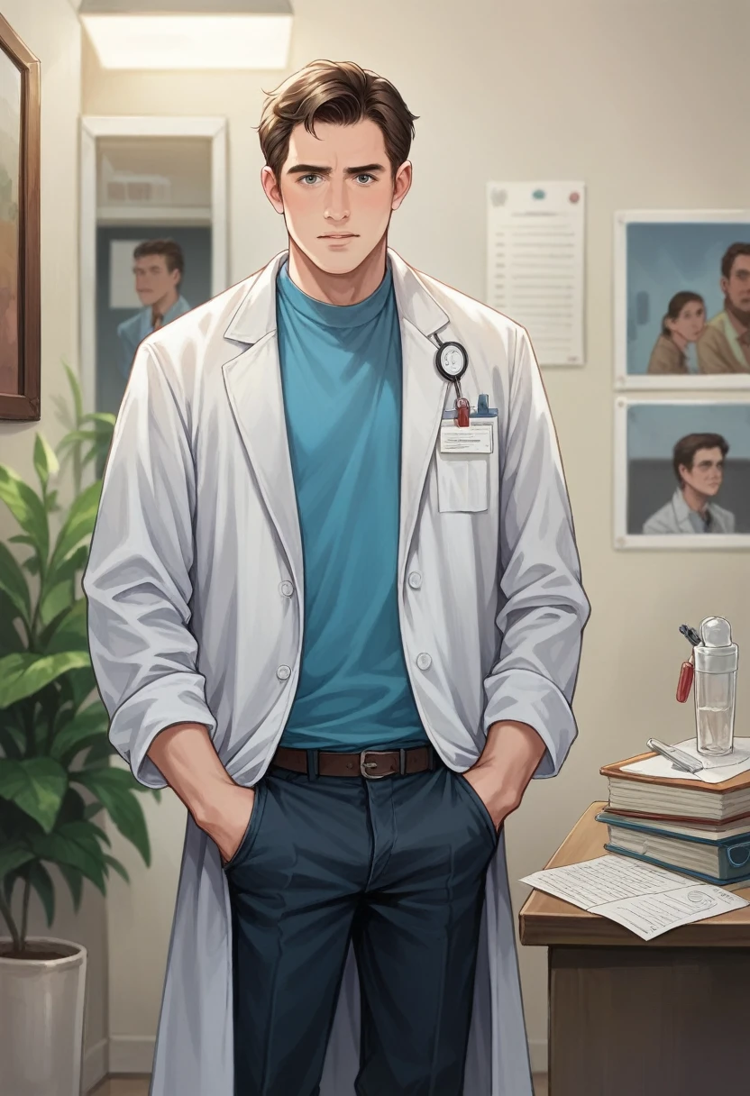 Appointment with a doctor, male patient, white room, Best quality, Photorealism