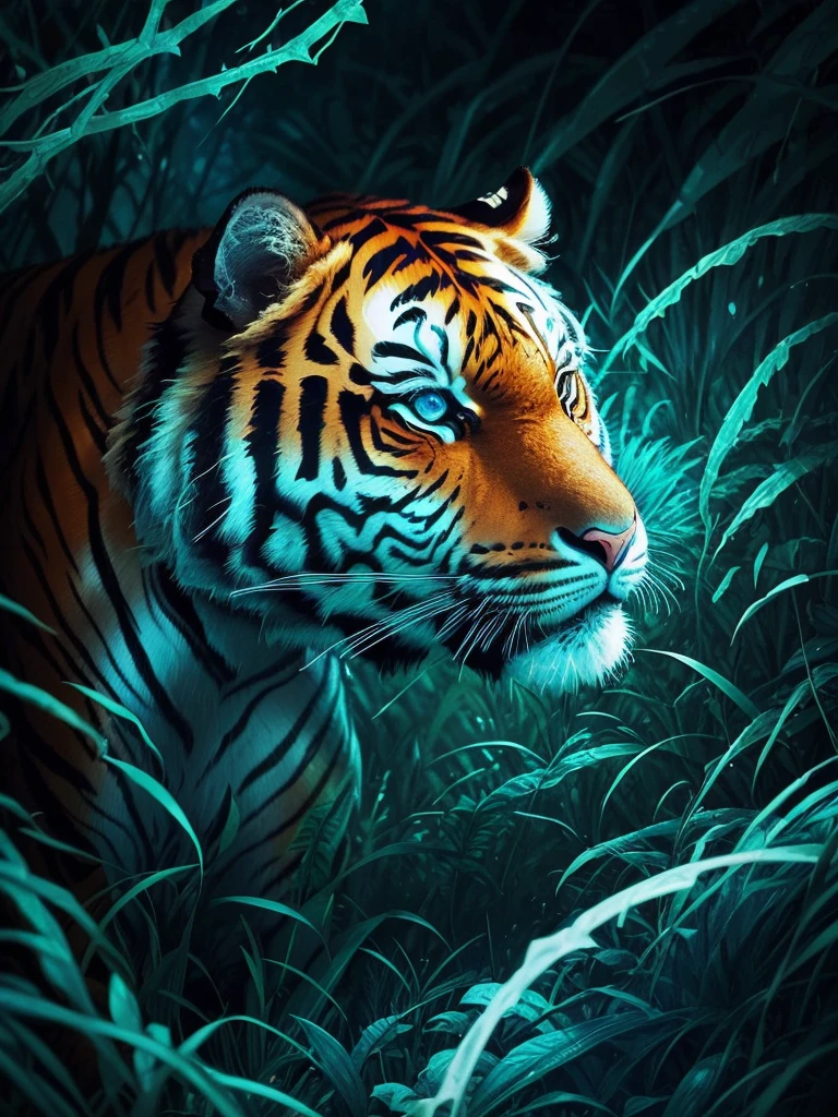a tiger in the jungle with blue eyes and green grass, ((tiger)), jen bartel, martin ansin, amazing wallpaper, tiger, tiger_beast, by Kilian Eng, highly detailed vector art, a tiger, profile picture 1024px, amoled wallpaper, phone wallpaper hd, style of kilian eng, hd phone wallpaper, mobile wallpaper