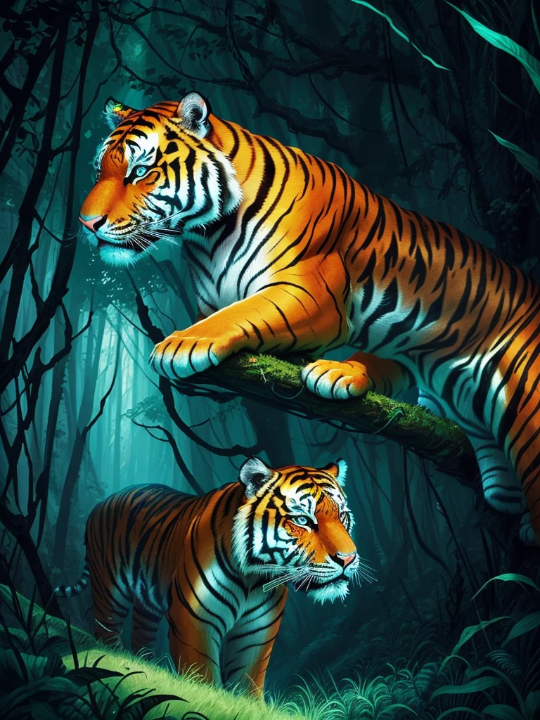 a tiger in the jungle with blue eyes and green grass, ((tiger)), jen bartel, martin ansin, amazing wallpaper, tiger, tiger_beast, by Kilian Eng, highly detailed vector art, a tiger, profile picture 1024px, amoled wallpaper, phone wallpaper hd, style of kilian eng, hd phone wallpaper, mobile wallpaper