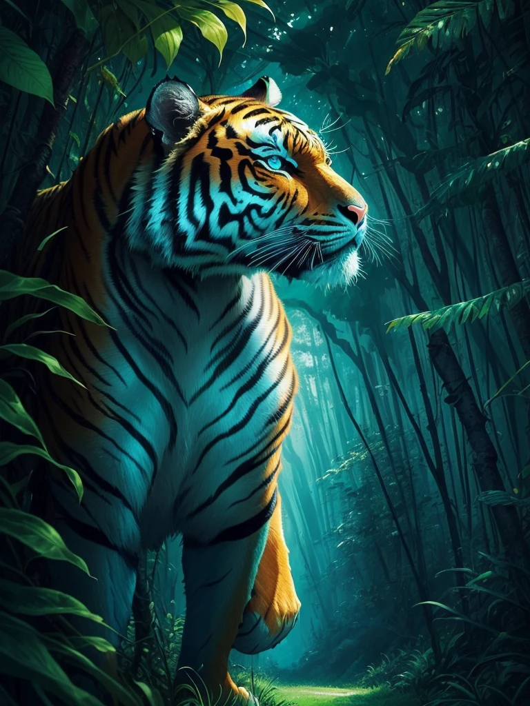 a tiger in the jungle with blue eyes and green grass, ((tiger)), jen bartel, martin ansin, amazing wallpaper, tiger, tiger_beast, by Kilian Eng, highly detailed vector art, a tiger, profile picture 1024px, amoled wallpaper, phone wallpaper hd, style of kilian eng, hd phone wallpaper, mobile wallpaper