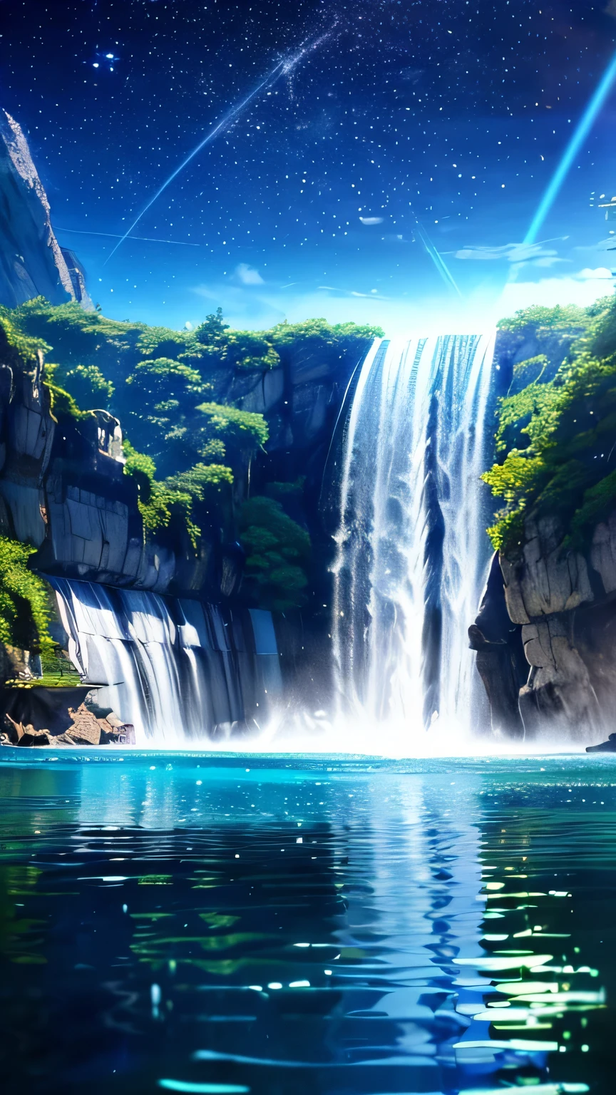 (logo、amazing、8K、table top、Raw photo、amazing、最high quality、Photorealistic and very detailed、CG、high quality、very detailed、story poem、Particle Effects、Dynamic Effects、Text Boundary Depth、Cinematic Light、Lens flare、ray tracing、tabletop、real、ultra hd、fantasy）、beautiful water、splash of water、flow of water、Water swell、fantastic beauty、The beauty and brilliance of crystal clear green water、The tranquility and beauty of water、wonderfulWind view、Beautiful natural water、green、Wind、wonder、wonderful, visible stars