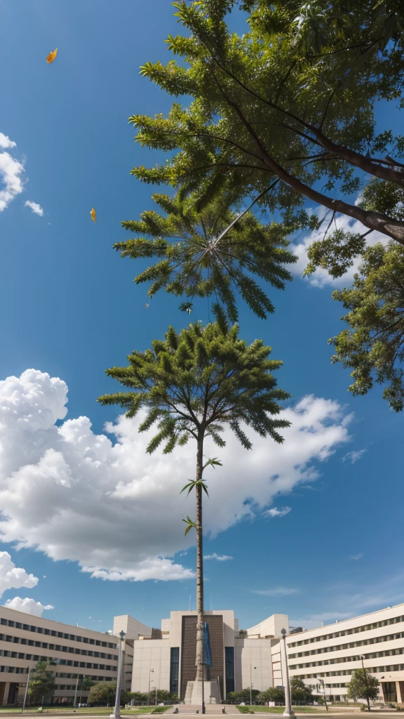 Three Powers Square in Brasília with ????????? leaves falling from the sky.